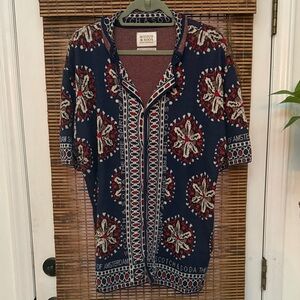 Scotch & Soda Navy and Red Jacquard Knitted Camp Shirt